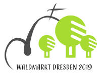 Logo des Waldmarktes 2019 mit grafischen Baumsymbolen und einer angedeuteten Kirche
